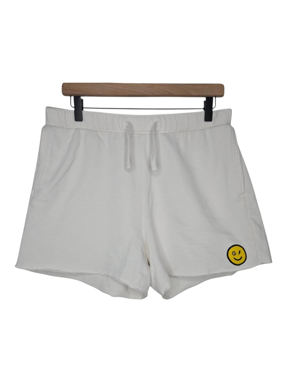 Gilly Hicks Womens White Yellow Smile Face Patch Lounge Shorts Size Medium